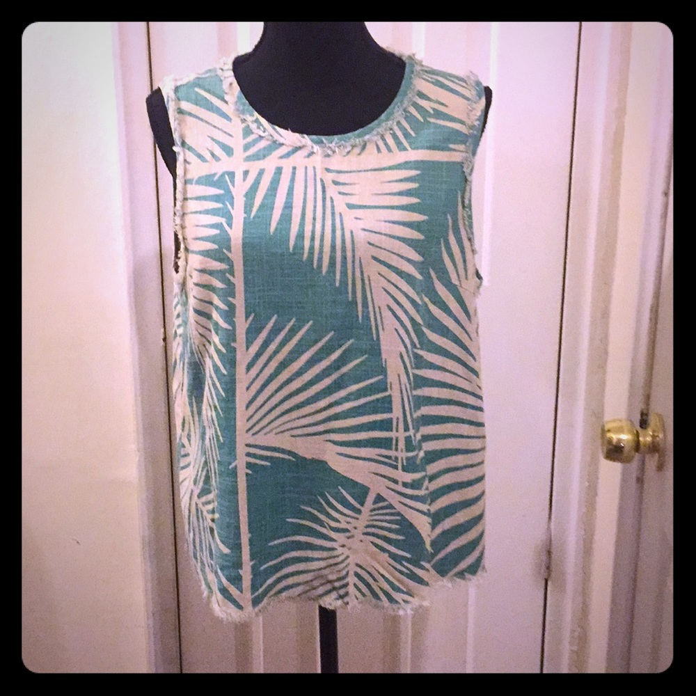 Anthropologie Mo: Vint Palm Leave Sleeveless Top